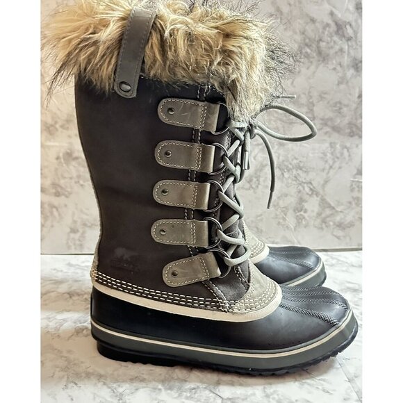 Sorel JOAN OF ARCTIC WATERPROOF SNOW BOOT Womens 8 Quarry Black Lace‎ Up New - Picture 1 of 10